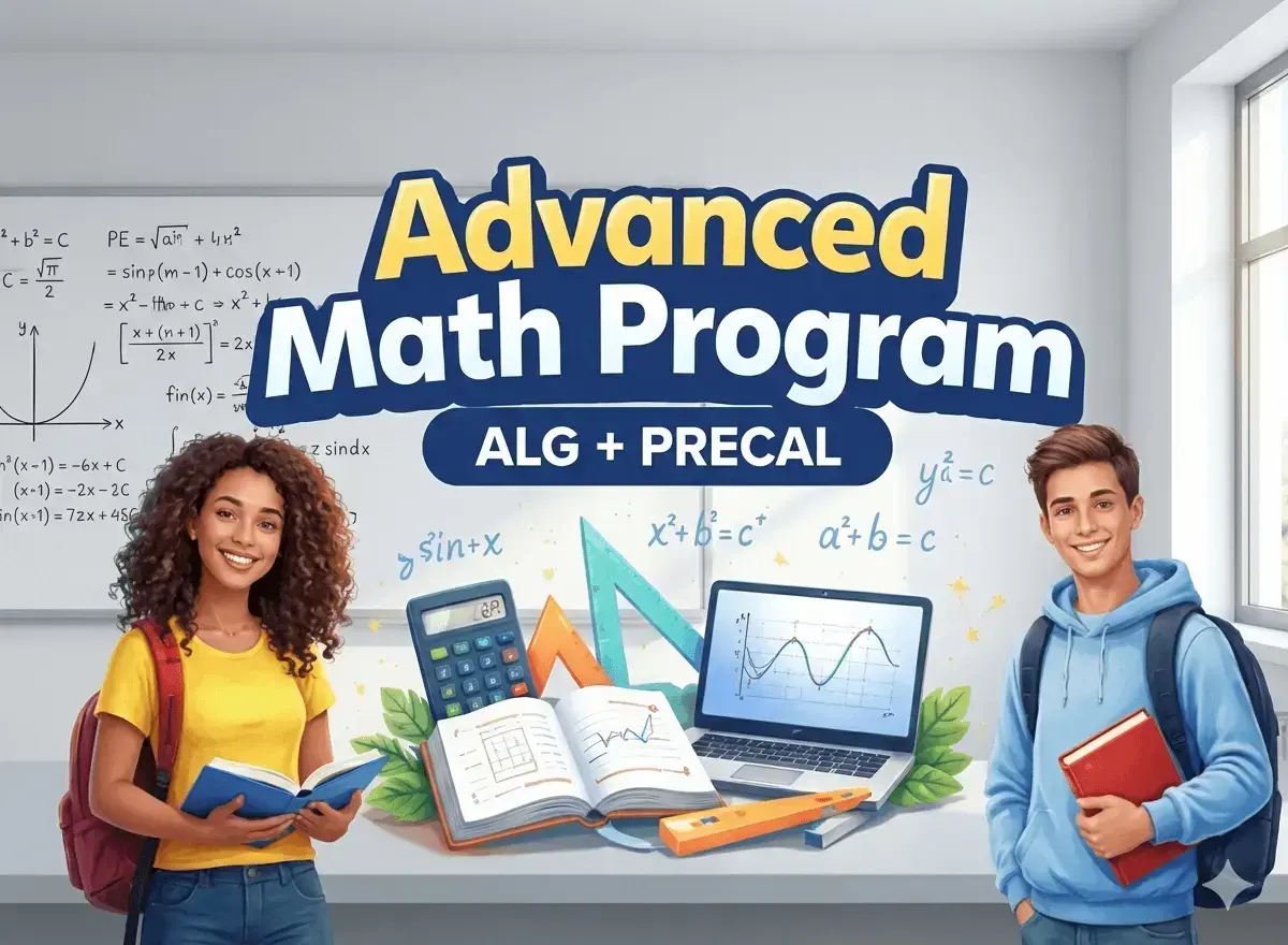 Advanced Math: Accelerated track covering Algebra 2 and Pre-Calculus fundamentals.