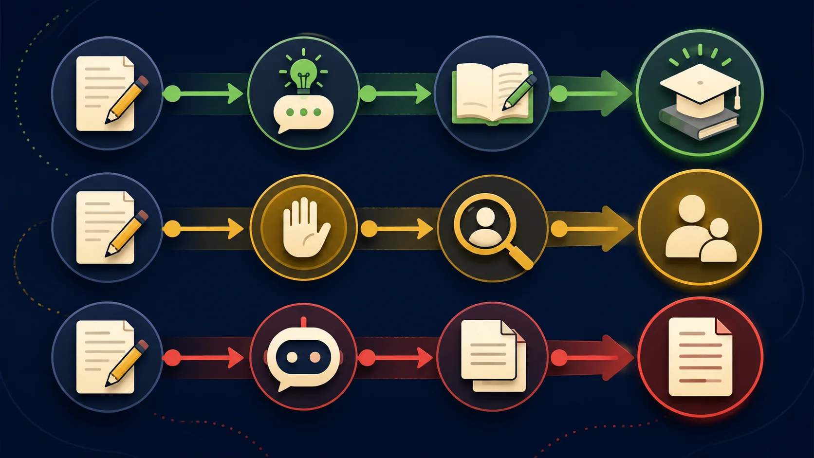 Green, amber, and red pathways illustrating responsible ChatGPT homework rules